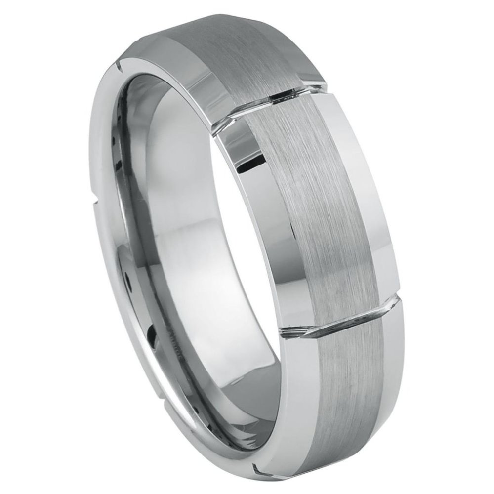 Brushed Tungsten Grooved Comfort-fit Wedding Band Ring (Size 5 to 15)